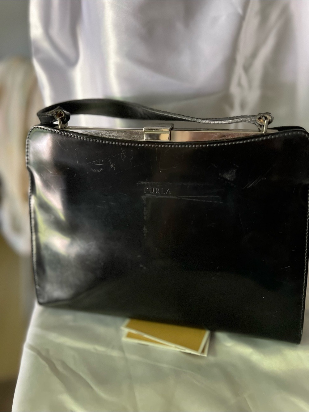 Furla Black Satchel - Patent Leather Finish